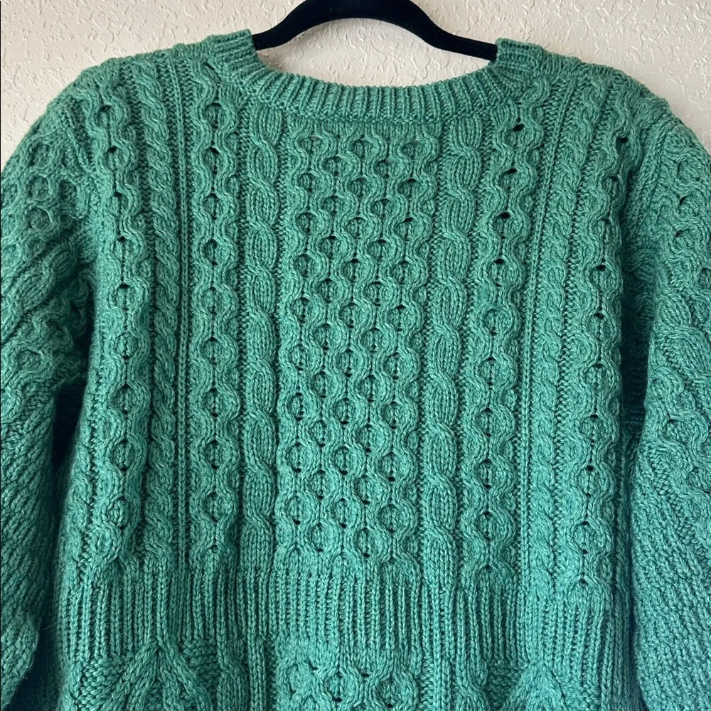 Irish Wool Cable Knit Green Cardigan Sweater - Picture 13 of 17